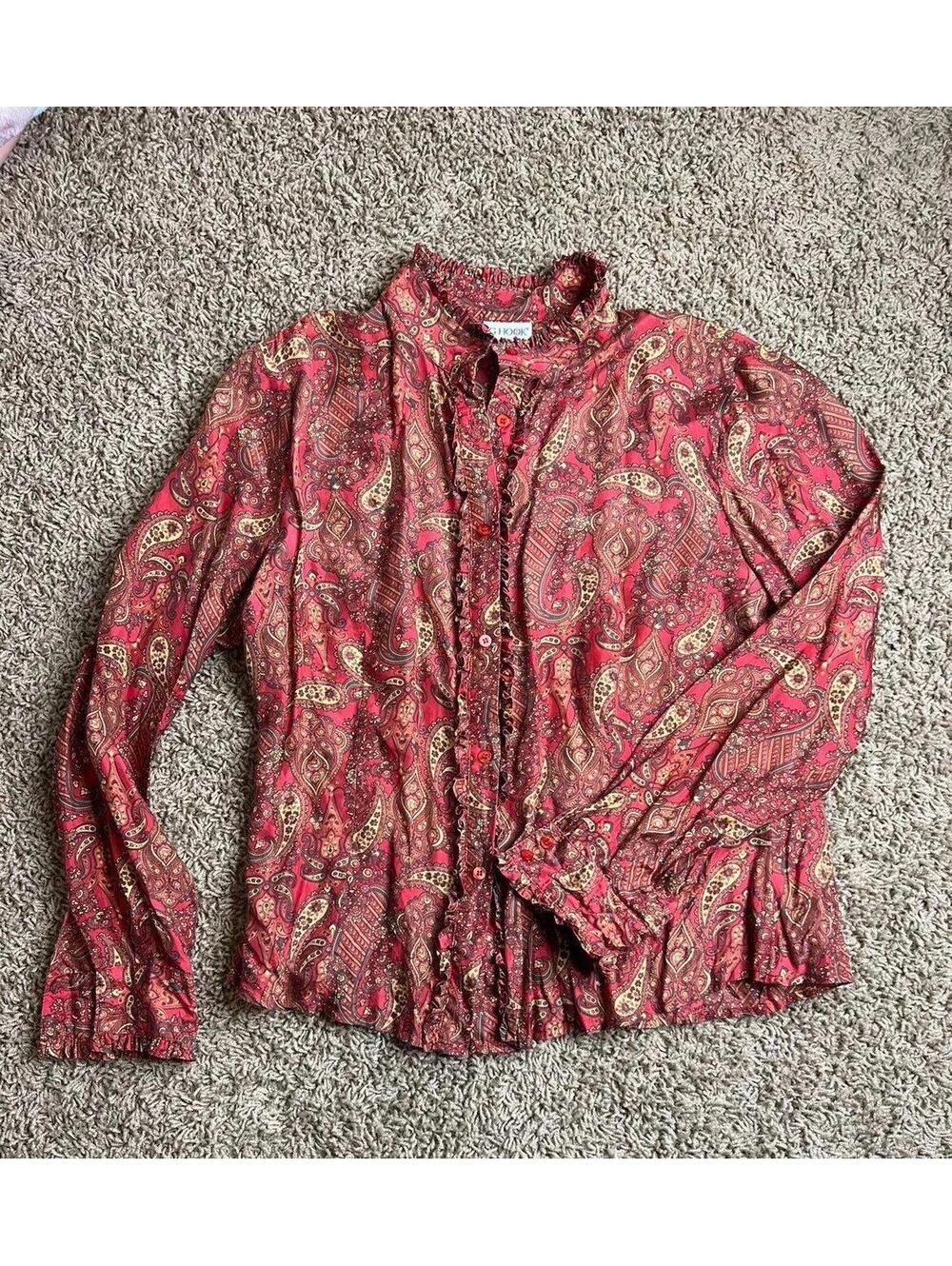 JG Hook Women's Silk Paisley Button-Up Blouse